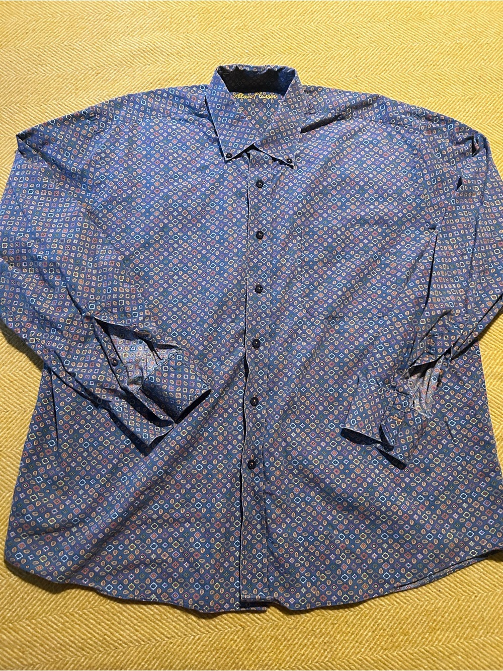 Alan Flusser Blue Micro-Pattern Long Sleeve Dress Shirt